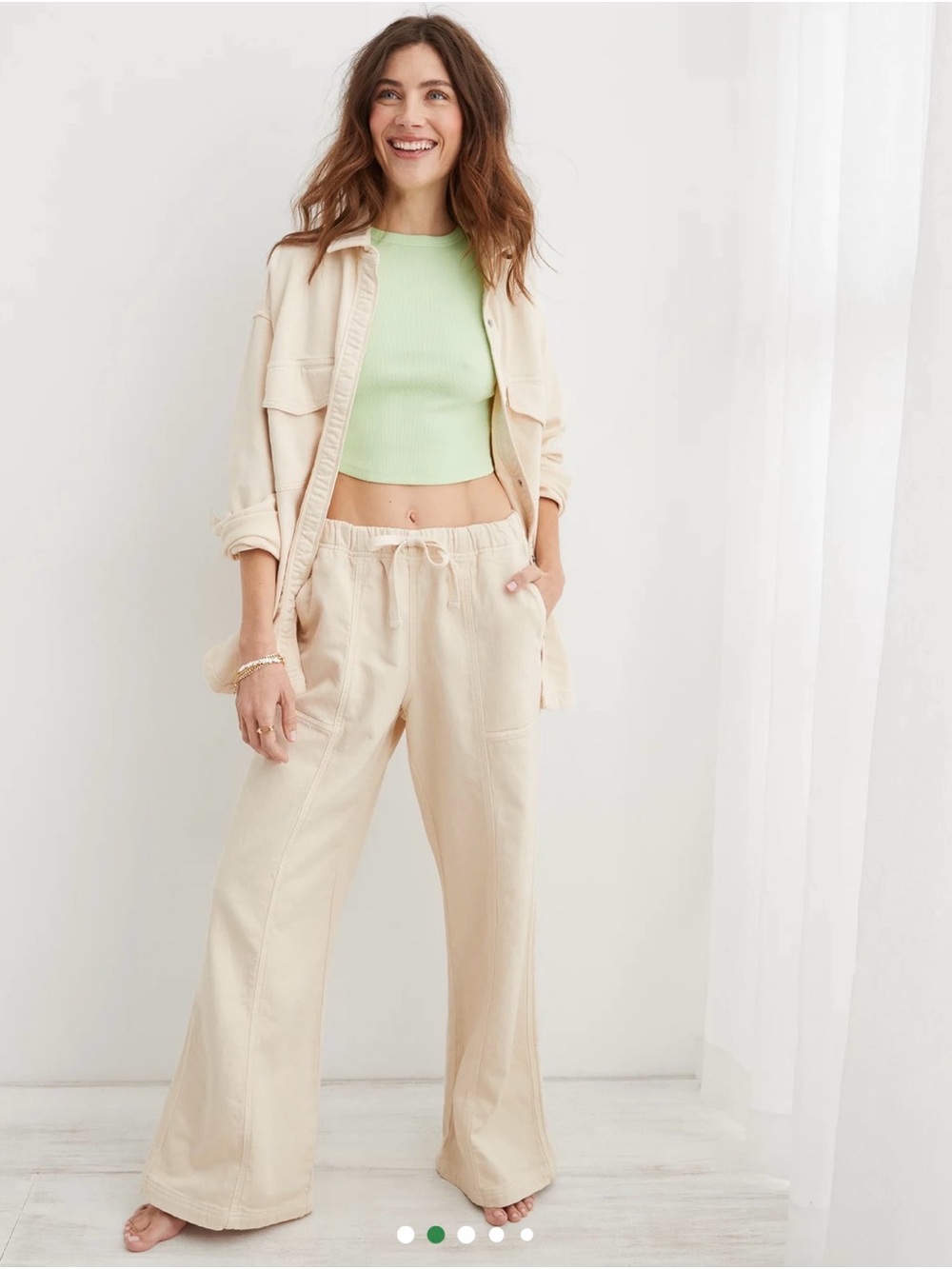NWOT Aerie Me-Day Tie Waist Pant cream